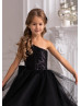 One Shoulder Black Sequin Tulle Flower Girl Dress One Shoulder Black Sequin Tulle Flower Girl Dress